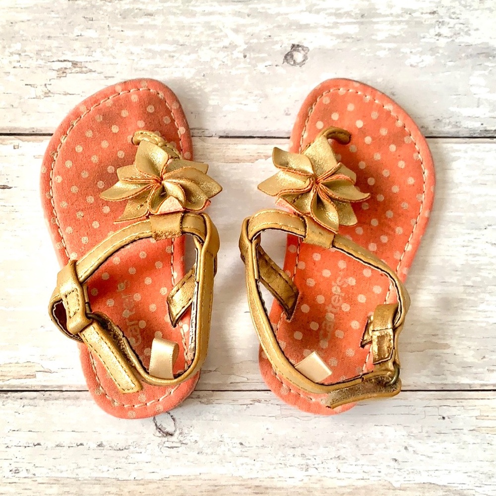 Girls Size 6 Gold Pink Sandals Carters Flower Shoes Toddler Kids